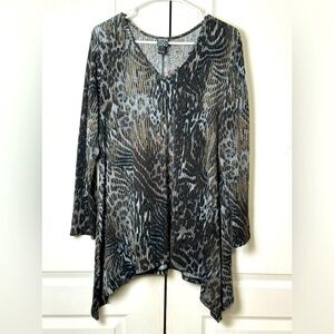 Clara Sun Woo Oversized V-Neck Animal Print Long Sleeve Tunic‎ Top Shirt Size S